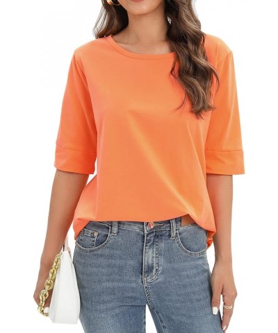 Womens Cotton Tops Summer Casual Fitted T Shirt Half Sleeve Tunic Comfy Tee Orange $11.50 T-Shirts