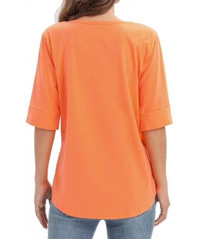 Womens Cotton Tops Summer Casual Fitted T Shirt Half Sleeve Tunic Comfy Tee Orange $11.50 T-Shirts