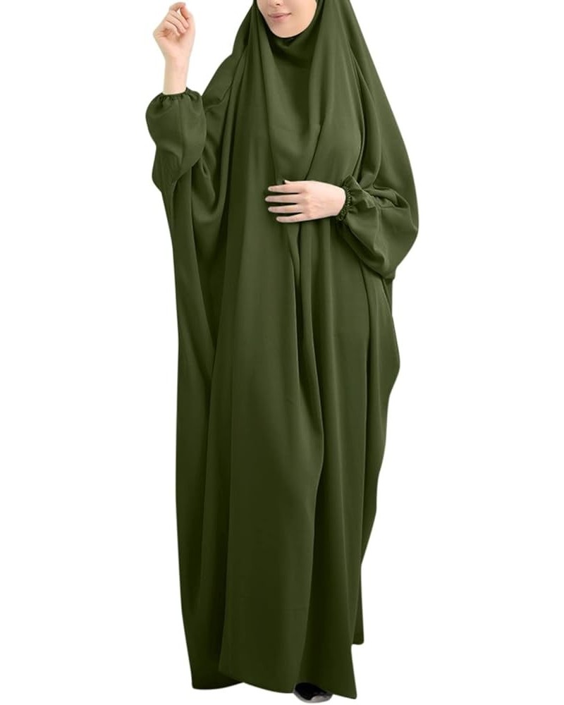 Women's Casual Solid Muslim Dresses Abaya Islamic Arab Kaftan Dress Long Sleeve Plus Size Maxi Dress for Women Army Green-6 $...