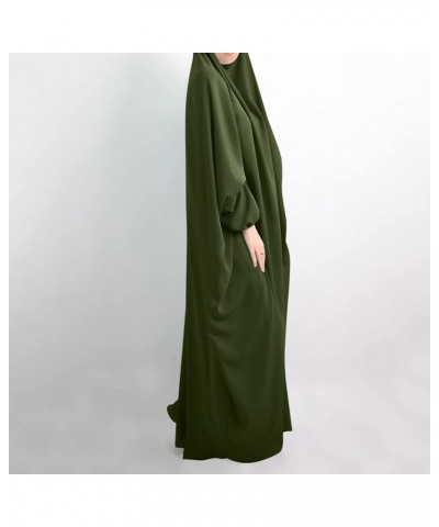 Women's Casual Solid Muslim Dresses Abaya Islamic Arab Kaftan Dress Long Sleeve Plus Size Maxi Dress for Women Army Green-6 $...