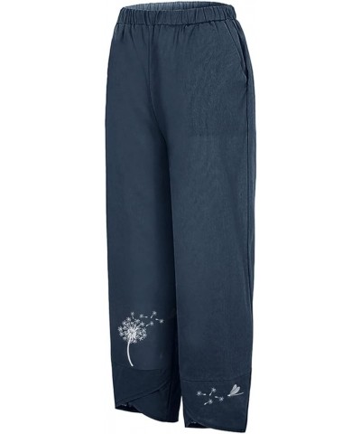 Capri Pants for Women Casual Palazzo Lounge Pants Summer Cropped Cotton Linen Comfy Wide Leg Trousers with Pockets Z01-navy $...