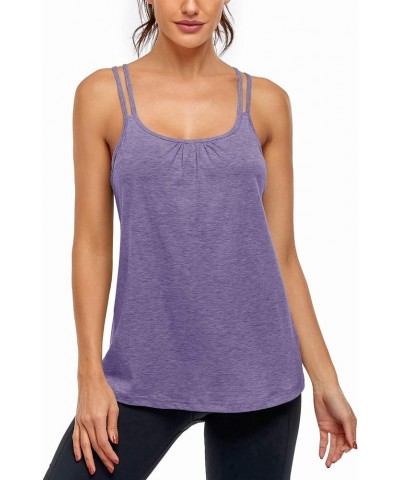 Women's Workout Yoga Racerback Tank Tops with Built in Shelf Bra 1.0 Light Purple $16.19 Activewear