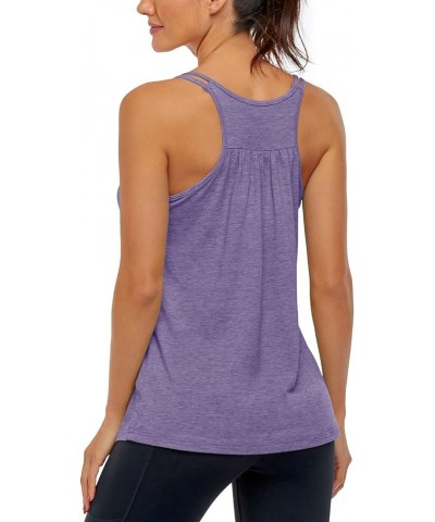 Women's Workout Yoga Racerback Tank Tops with Built in Shelf Bra 1.0 Light Purple $16.19 Activewear