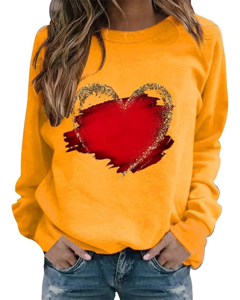 Love Heart Graphic Sweatshirt for Women Fashionable Crew Neck Casual Valentine's Day Love Print Long Sleeve T-Shirts 02yellow...