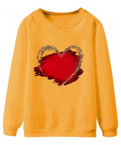 Love Heart Graphic Sweatshirt for Women Fashionable Crew Neck Casual Valentine's Day Love Print Long Sleeve T-Shirts 02yellow...