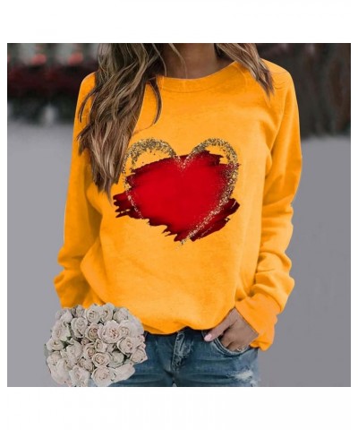 Love Heart Graphic Sweatshirt for Women Fashionable Crew Neck Casual Valentine's Day Love Print Long Sleeve T-Shirts 02yellow...