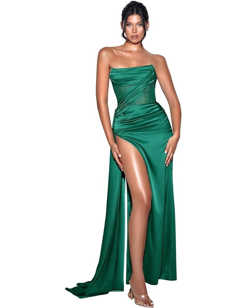 Strapless Prom Dresses Mermaid Evening Dresses Slit Ball Gowns for Women Formal Emerald Green $42.09 Dresses