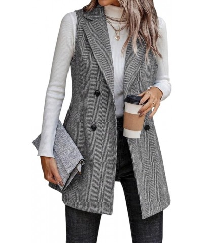 Women Blazer Open Front Regular Fit Polyester Lapel Neck Double Breasted Vest Blazer Jacket Coat Grey $40.61 Suits