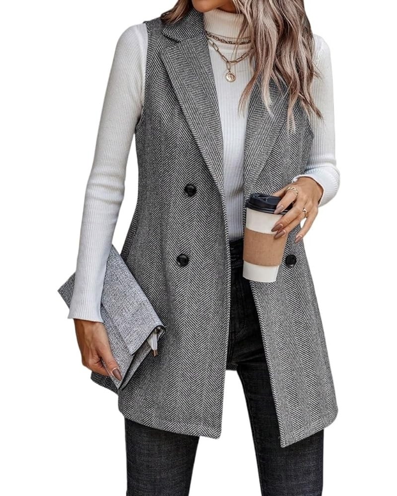 Women Blazer Open Front Regular Fit Polyester Lapel Neck Double Breasted Vest Blazer Jacket Coat Grey $40.61 Suits