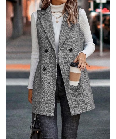 Women Blazer Open Front Regular Fit Polyester Lapel Neck Double Breasted Vest Blazer Jacket Coat Grey $40.61 Suits