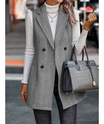 Women Blazer Open Front Regular Fit Polyester Lapel Neck Double Breasted Vest Blazer Jacket Coat Grey $40.61 Suits