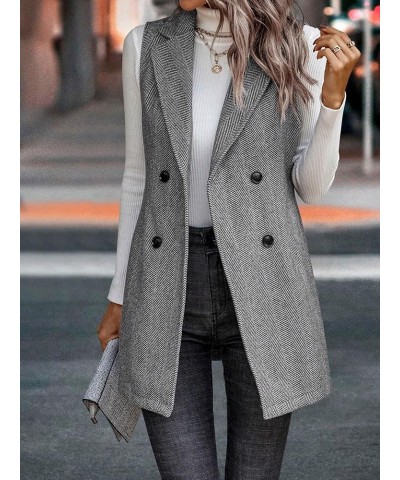 Women Blazer Open Front Regular Fit Polyester Lapel Neck Double Breasted Vest Blazer Jacket Coat Grey $40.61 Suits