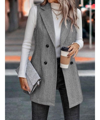 Women Blazer Open Front Regular Fit Polyester Lapel Neck Double Breasted Vest Blazer Jacket Coat Grey $40.61 Suits