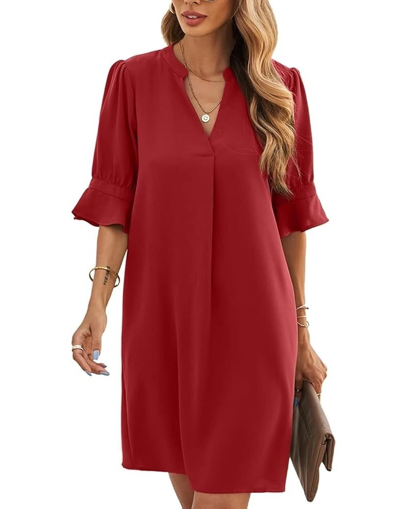 Womens Dresses Tshirt Dress V Neck Short Sleeve Solid Color Casual Dress Summer Dresses Red $23.00 Dresses