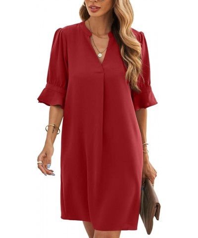 Womens Dresses Tshirt Dress V Neck Short Sleeve Solid Color Casual Dress Summer Dresses Red $23.00 Dresses