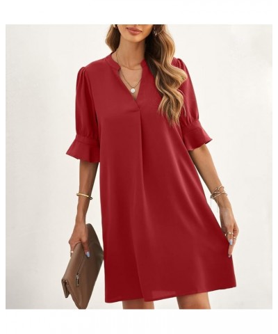 Womens Dresses Tshirt Dress V Neck Short Sleeve Solid Color Casual Dress Summer Dresses Red $23.00 Dresses