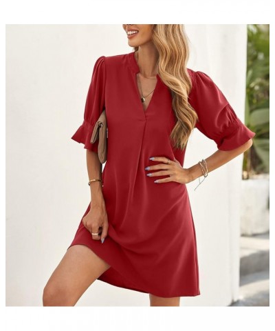 Womens Dresses Tshirt Dress V Neck Short Sleeve Solid Color Casual Dress Summer Dresses Red $23.00 Dresses