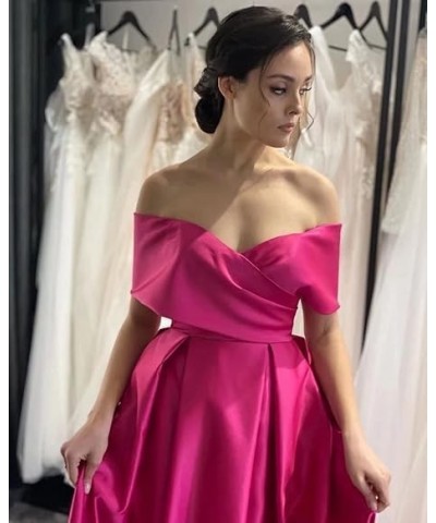 Women's Off The Shoulder Prom Dresses with Slit Long Satin A-line Formal Evening Gowns with Pockets Black $28.56 Dresses