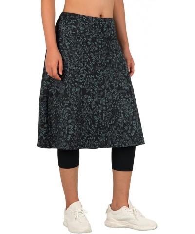 Women Long Knee Length Skirt with Capris Leggings,Skirted Leggings with High Waisted Zipper Pockets Deep-green Leaf $14.71 Le...