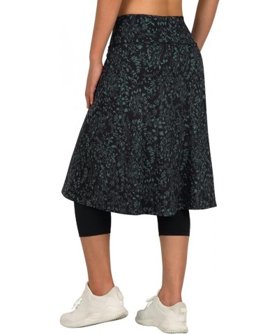 Women Long Knee Length Skirt with Capris Leggings,Skirted Leggings with High Waisted Zipper Pockets Deep-green Leaf $14.71 Le...