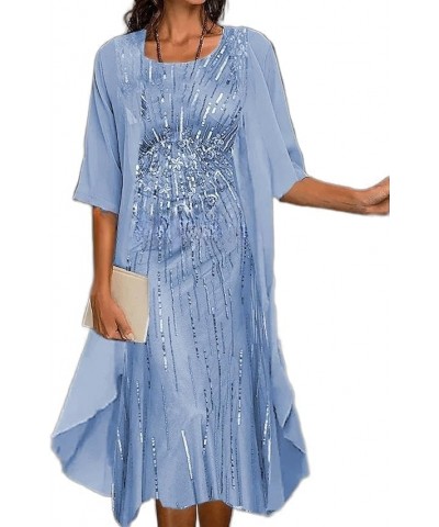 Womens Floral Lace Flowy Chiffon Midi Dresses with Jacket 2 Piece Set Elegant Cocktail Party Dress for Women 05blue-a $19.97 ...