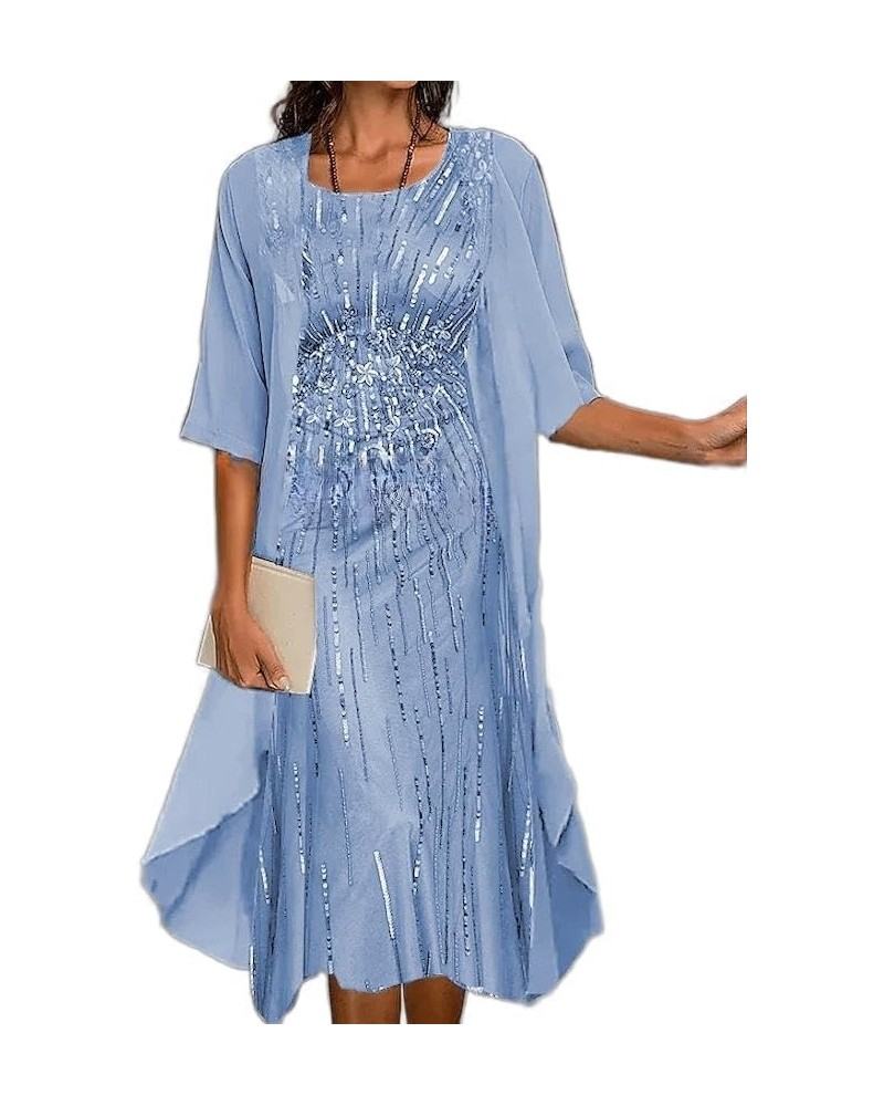 Womens Floral Lace Flowy Chiffon Midi Dresses with Jacket 2 Piece Set Elegant Cocktail Party Dress for Women 05blue-a $19.97 ...