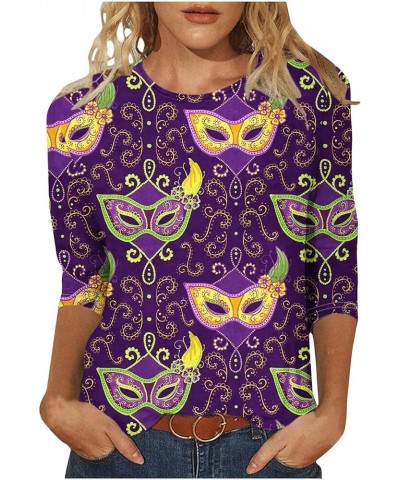 Mardi Gras Shirts for Women 2024 Trendy Mask Graphic 3/4 Sleeve Tops Carnival Theme Outfit Crewneck Parade Tunic Party Blouse...