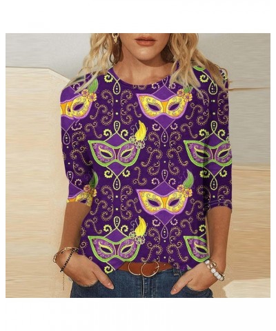 Mardi Gras Shirts for Women 2024 Trendy Mask Graphic 3/4 Sleeve Tops Carnival Theme Outfit Crewneck Parade Tunic Party Blouse...