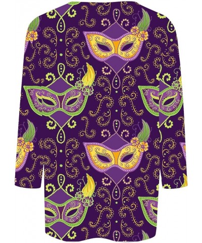 Mardi Gras Shirts for Women 2024 Trendy Mask Graphic 3/4 Sleeve Tops Carnival Theme Outfit Crewneck Parade Tunic Party Blouse...