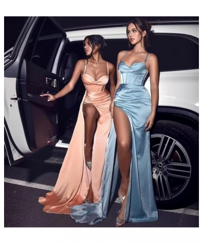 Mermaid Satin Bridesmaid Dresses for Women Prom Dresses with Slit Spaghetti Straps Long Formal Dress Yellow $32.25 Dresses