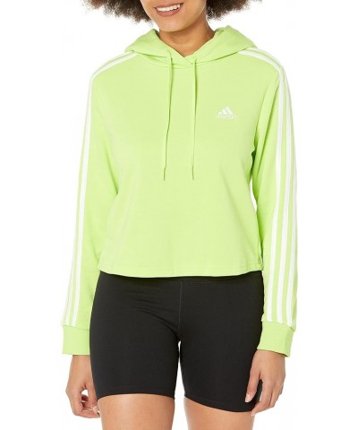 Women's Essentials 3-Stripes Cropped Hoodie Pulse Lime/White $21.03 Activewear