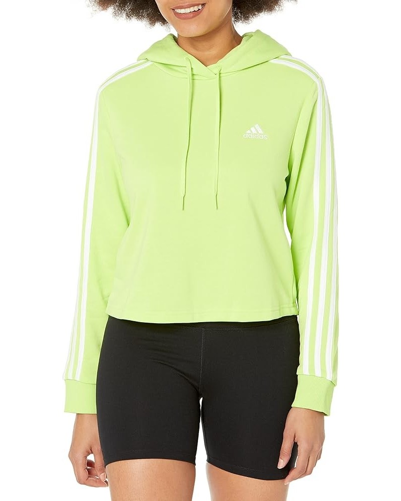 Women's Essentials 3-Stripes Cropped Hoodie Pulse Lime/White $21.03 Activewear