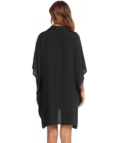 Women's Swimsuit Cover Up 3/4 Sleeve Beachwear Bikini Coverups Button Down Oversized Cover Up Shirt S-3XL Black $14.88 Swimsuits