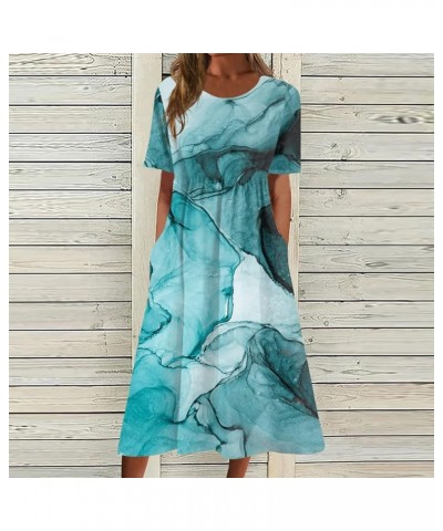 Women Short Sleeve Dress 2024 Spring Summer Loose Floral Casual Summer Flowy Tiered Long Maxi Dresses with Pockets 02-light B...