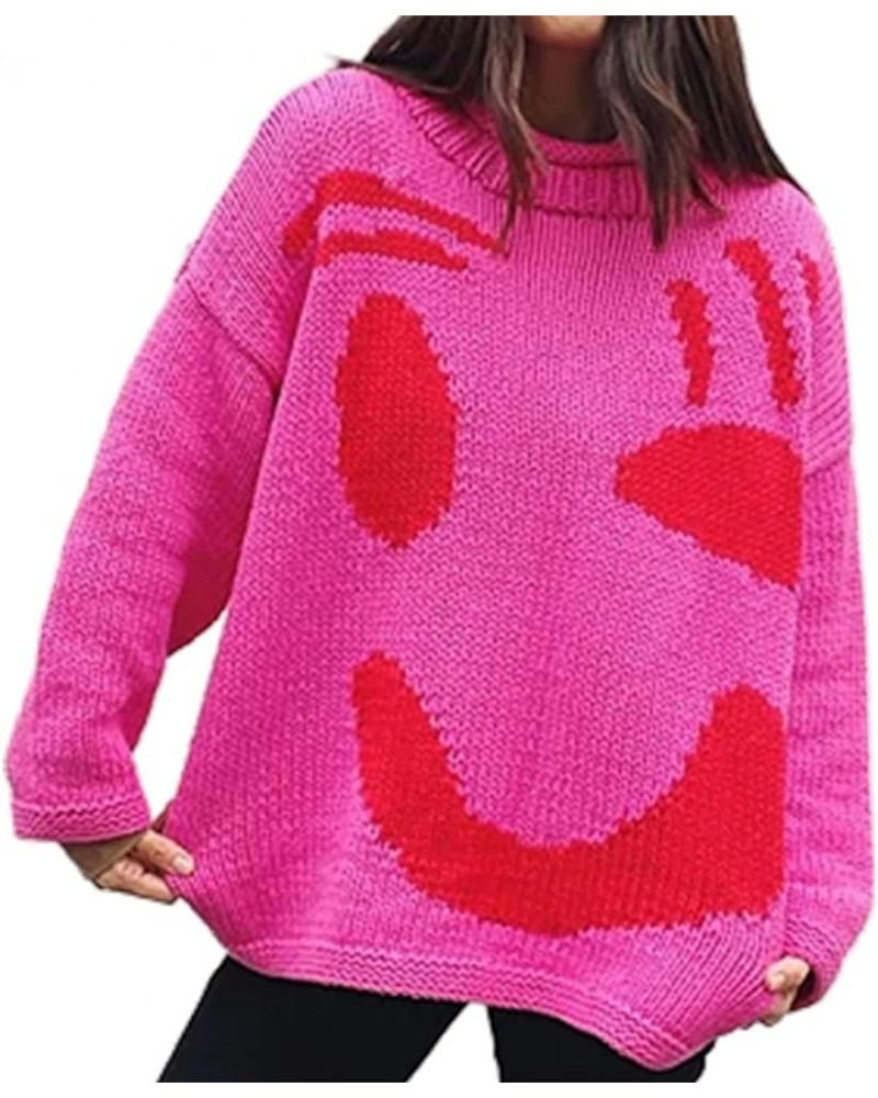 Happy Sunday Feel Good Knit Jumpers, Colorful Contrasting Knit Pullover Sweater for Women (Apricot,S) Small Rose Red $23.99 S...