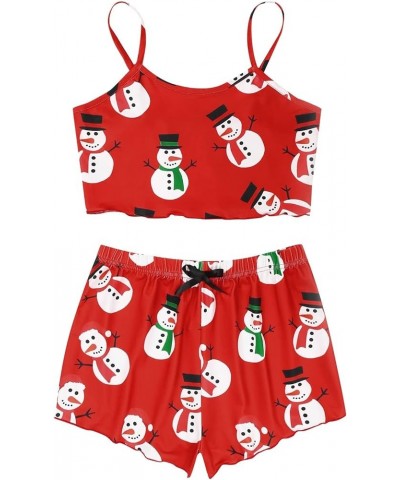 Christmas Lingerie for Women Funny Cute Santa Gnomes Print 2 Piece Cami Crop Top and Shorts Set Sexy Lingerie Sleepwears Z01-...