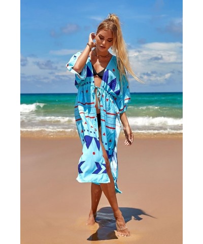 Women Loose Kimono Cardigans Floral Kaftans Cover up Caftan Blouses Beach Swimsuit 13-1-blue C $12.69 Swimsuits