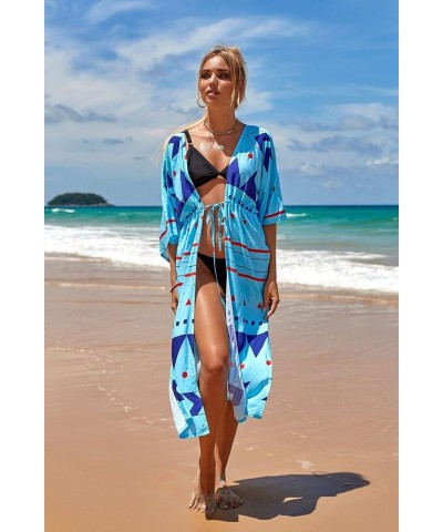 Women Loose Kimono Cardigans Floral Kaftans Cover up Caftan Blouses Beach Swimsuit 13-1-blue C $12.69 Swimsuits