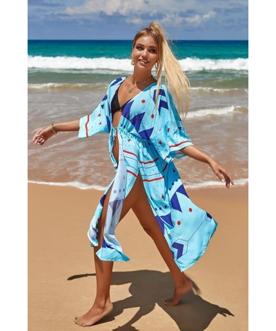 Women Loose Kimono Cardigans Floral Kaftans Cover up Caftan Blouses Beach Swimsuit 13-1-blue C $12.69 Swimsuits