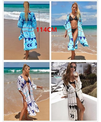 Women Loose Kimono Cardigans Floral Kaftans Cover up Caftan Blouses Beach Swimsuit 13-1-blue C $12.69 Swimsuits