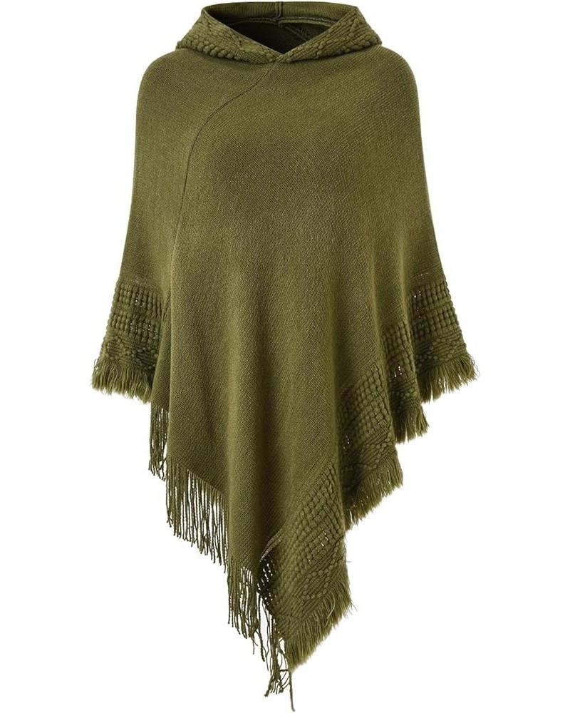 Ladies' Hooded Cape with Fringed Hem, Crochet Poncho Knitting Patterns for Women Army Green $19.46 Sweaters