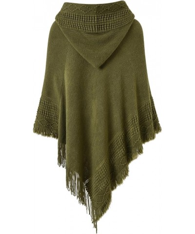 Ladies' Hooded Cape with Fringed Hem, Crochet Poncho Knitting Patterns for Women Army Green $19.46 Sweaters