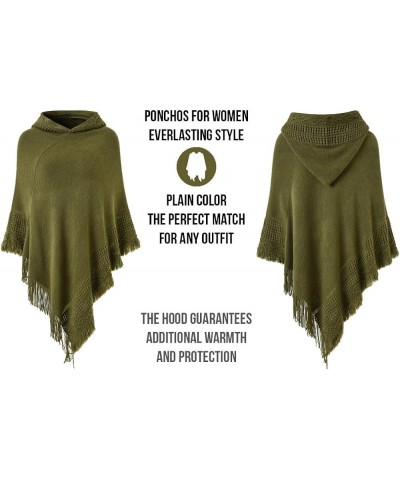 Ladies' Hooded Cape with Fringed Hem, Crochet Poncho Knitting Patterns for Women Army Green $19.46 Sweaters