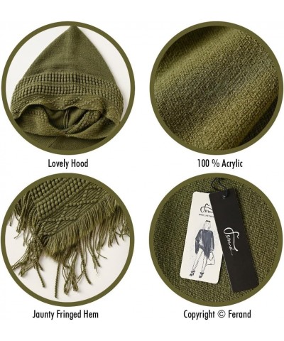 Ladies' Hooded Cape with Fringed Hem, Crochet Poncho Knitting Patterns for Women Army Green $19.46 Sweaters