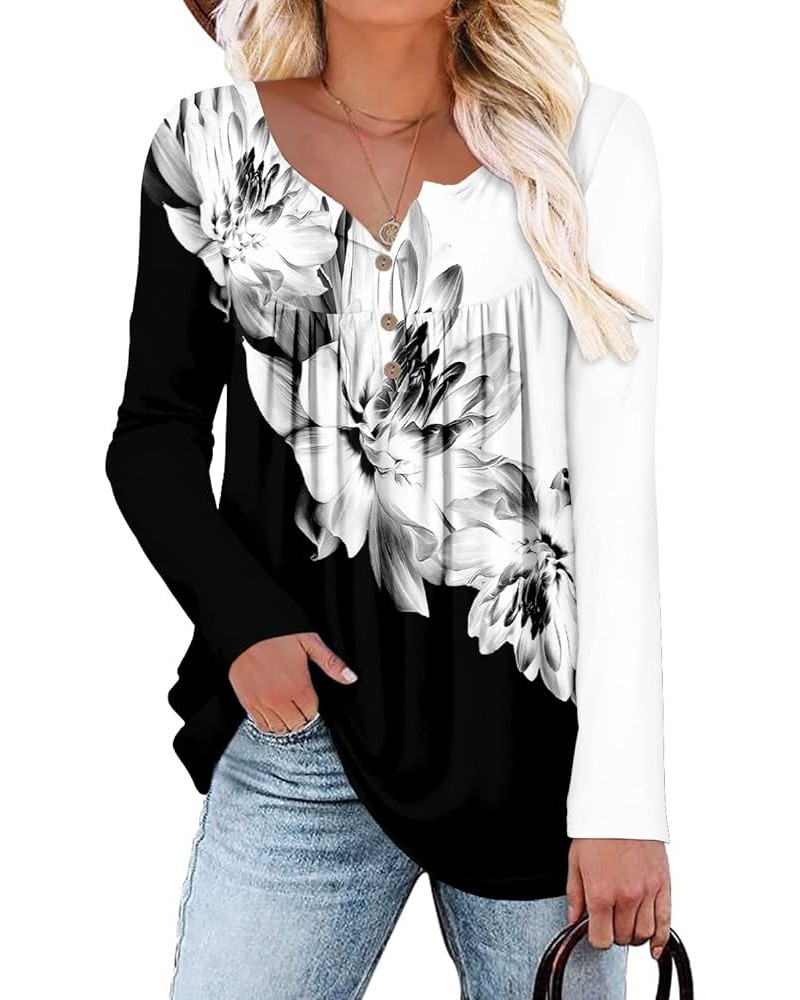 Women's Short Sleeve Shirts Long Sleeve Floral Summer Tops Loose Fit for Leggings Z Long Sleeve-bw Lotus $18.87 Tops