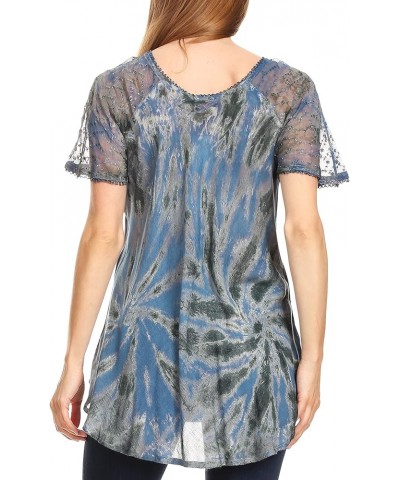 Marzia Women's Loose Fit Short Sleeve Casual Tie Dye Batik Blouse Top Tunic 19211-gray $17.66 Blouses