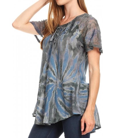 Marzia Women's Loose Fit Short Sleeve Casual Tie Dye Batik Blouse Top Tunic 19211-gray $17.66 Blouses