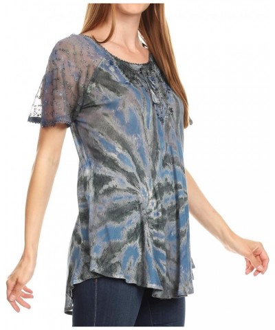 Marzia Women's Loose Fit Short Sleeve Casual Tie Dye Batik Blouse Top Tunic 19211-gray $17.66 Blouses