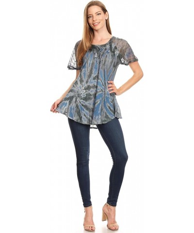 Marzia Women's Loose Fit Short Sleeve Casual Tie Dye Batik Blouse Top Tunic 19211-gray $17.66 Blouses