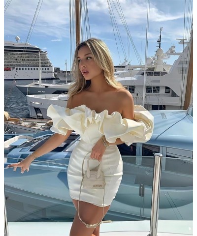 Off Shoulder Ruched Homecoming Dresses for Teens Short Ruffles Tube Satin Formal Cocktail Evening Party Gowns 2023 FL0073 Tea...